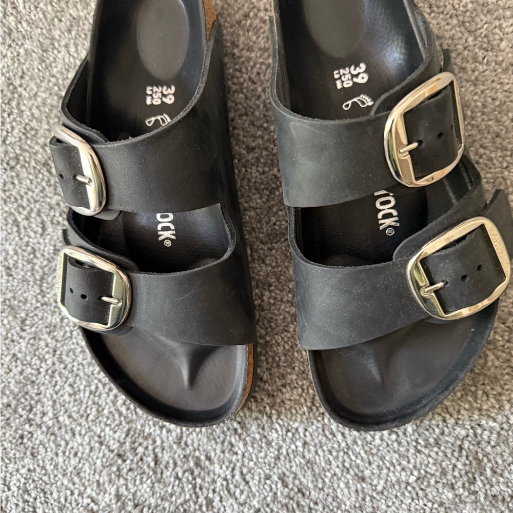 Birkenstock Black Sandals with Silver Buckles